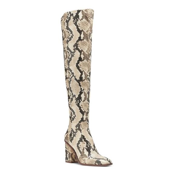 VINCE CAMUTO Shoes - VINCE CAMUTO Womens Beige Snake Print Heel Dreven Block Heel Heeled Boots 6 M